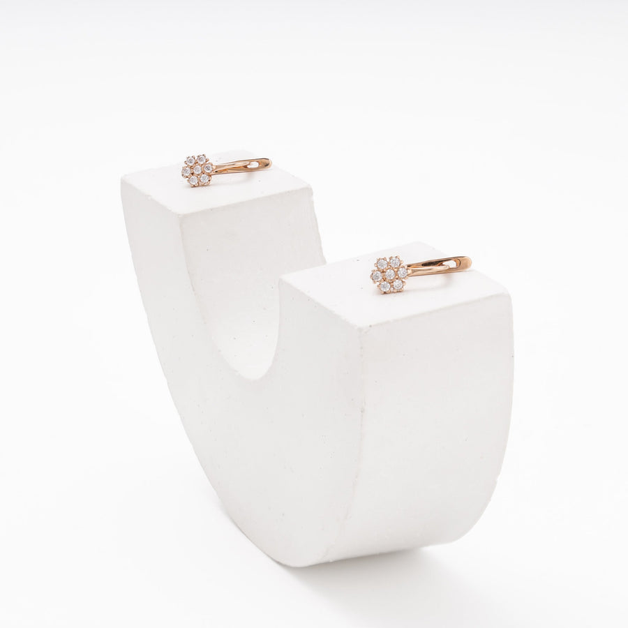 Rose Gold 585 Earrings with CZ Flower Cluster | Ukrainian Jewelry