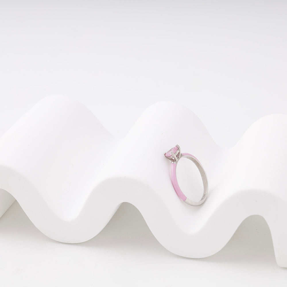 Silver 925 Ring with Pink Heart Cubic Zirconia and Enamel | Ukrainian Jewelry