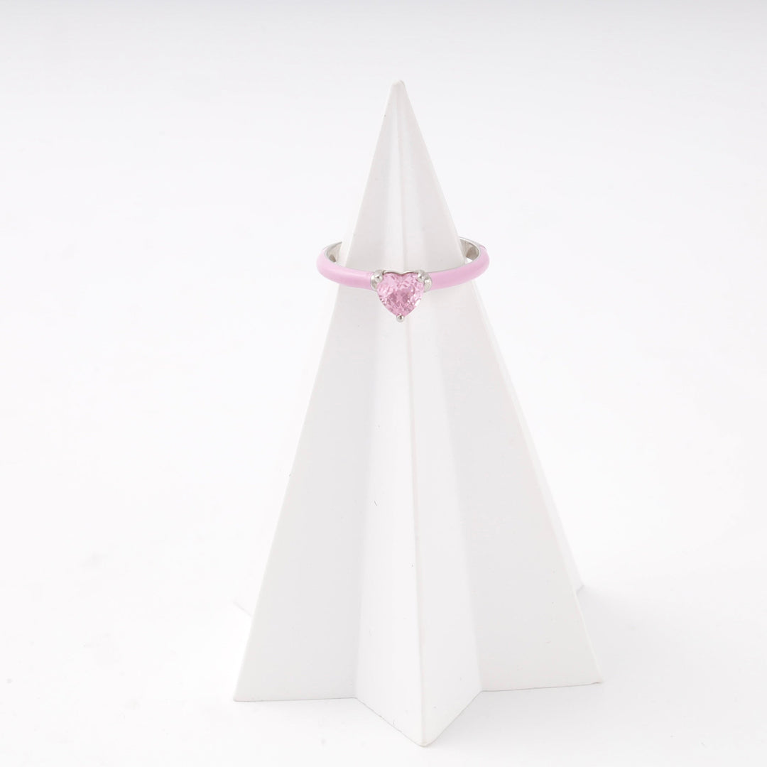 Silver 925 Ring with Pink Heart Cubic Zirconia and Enamel | Ukrainian Jewelry