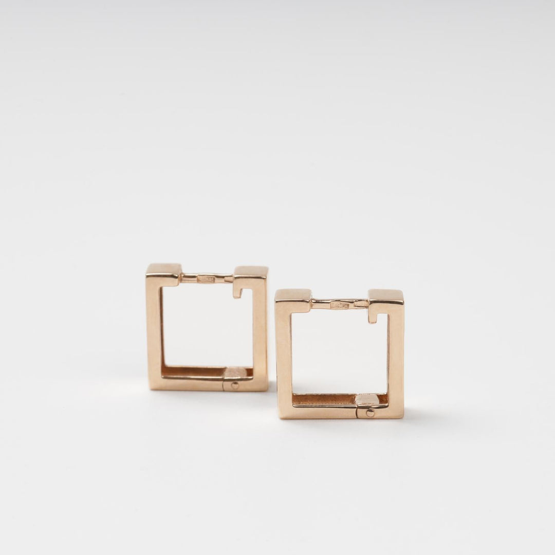 Geometric Square Hoop Earrings 14K (585) Rose Gold | Ukrainian Jewelry