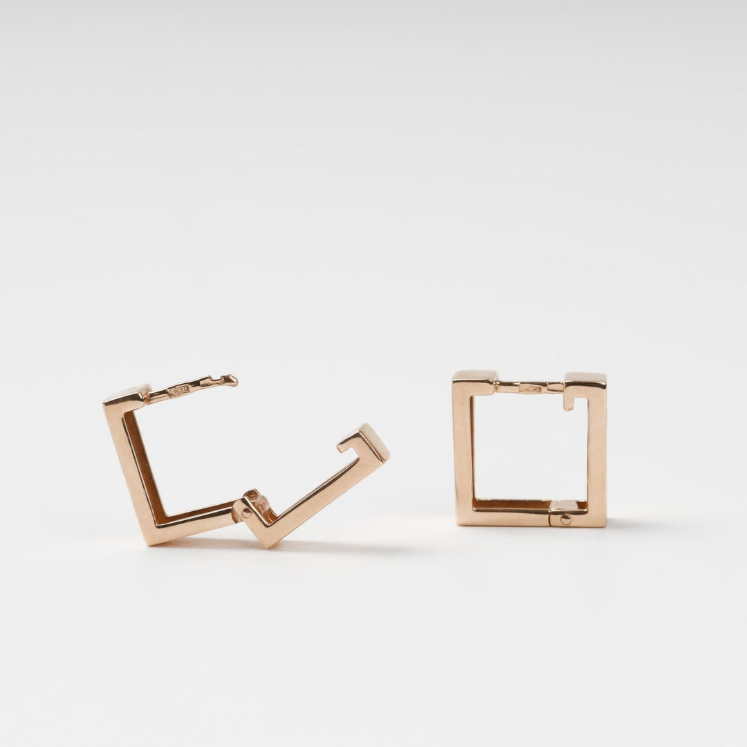Geometric Square Hoop Earrings 14K (585) Rose Gold | Ukrainian Jewelry