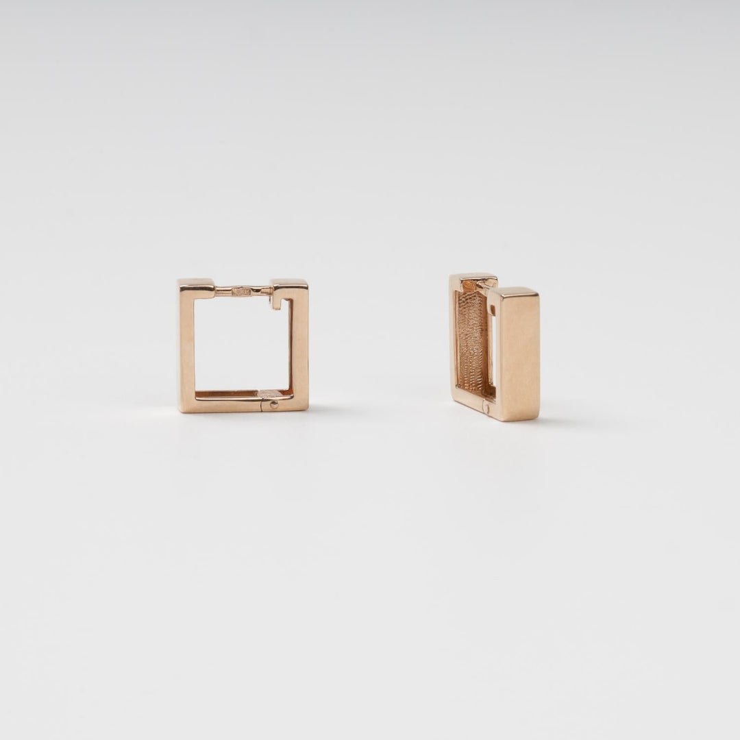 Geometric Square Hoop Earrings 14K (585) Rose Gold | Ukrainian Jewelry