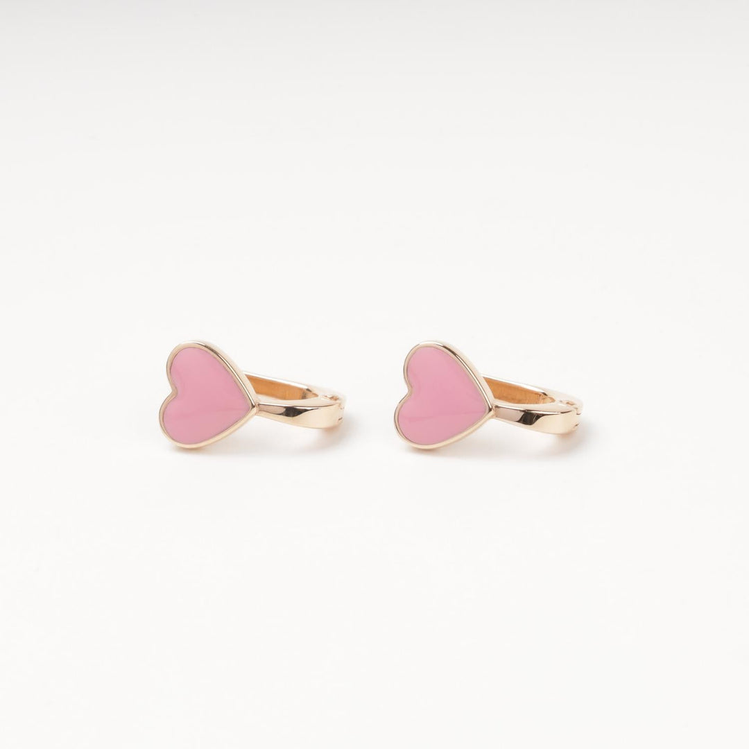 Children's Rose Gold 14K (585) Heart Earrings with Pink Enamel | Ukrainian Jewelry