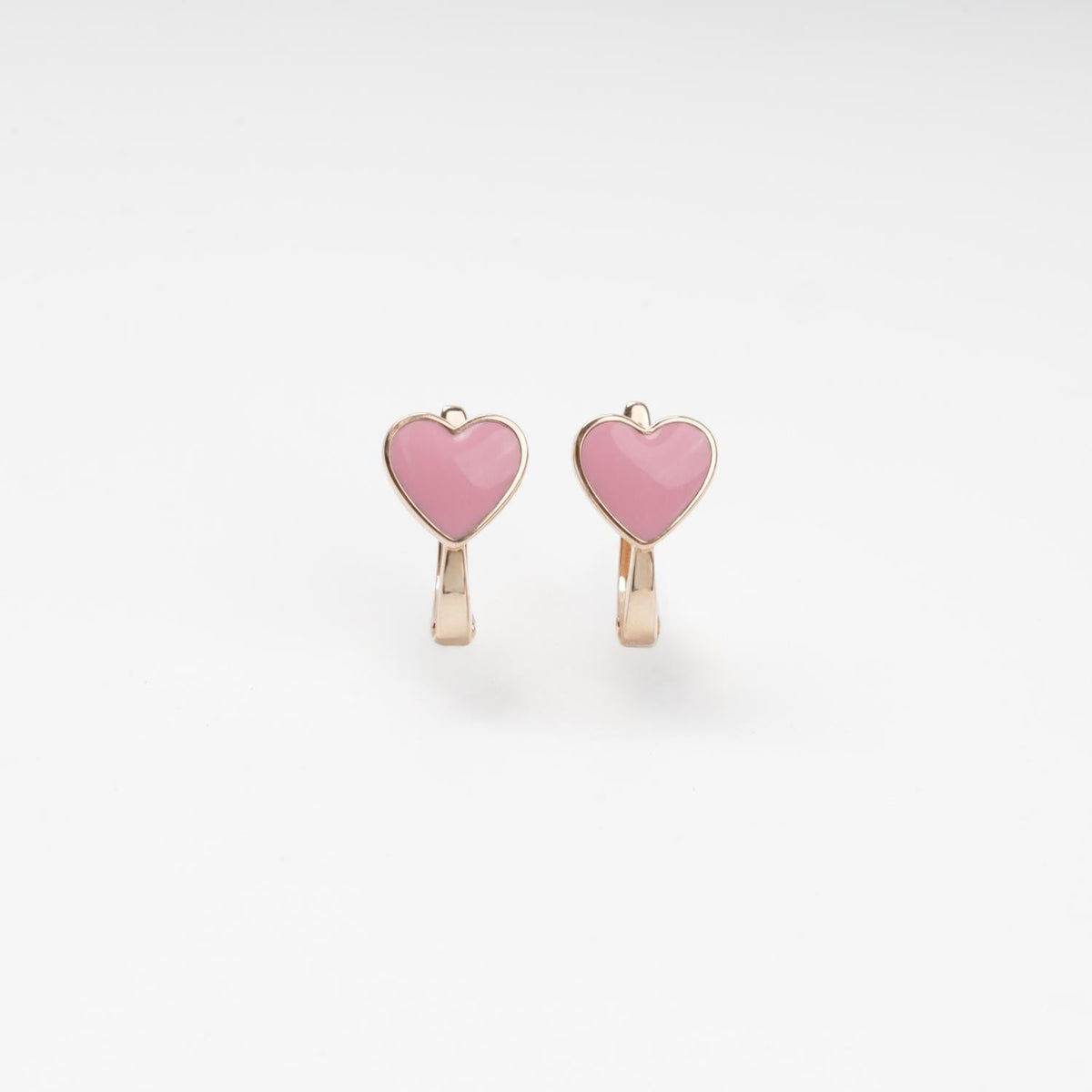 Children's Rose Gold 14K (585) Heart Earrings with Pink Enamel | Ukrainian Jewelry