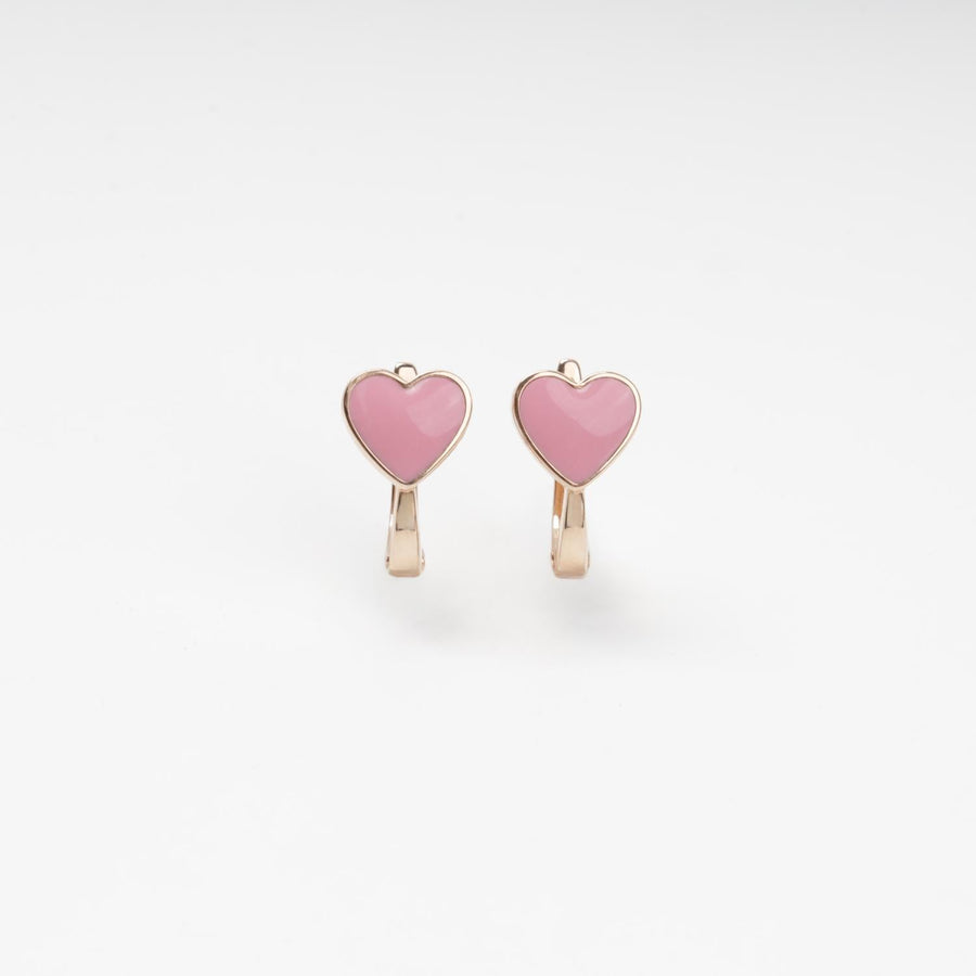 Children's Rose Gold 14K (585) Heart Earrings with Pink Enamel | Ukrainian Jewelry