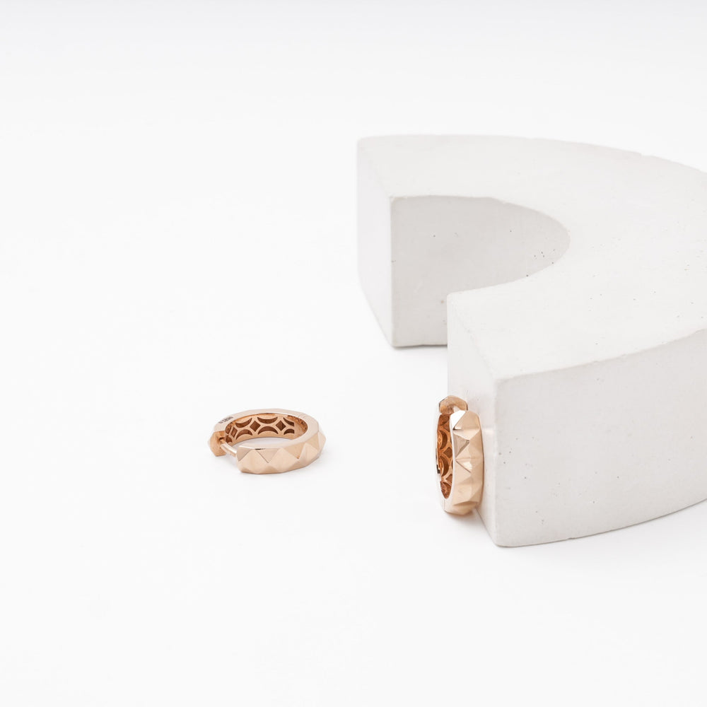 Rose Gold Huggie Earrings 14K (585) Diamond-Cut Hoop No Stones | Ukrainian Jewelry