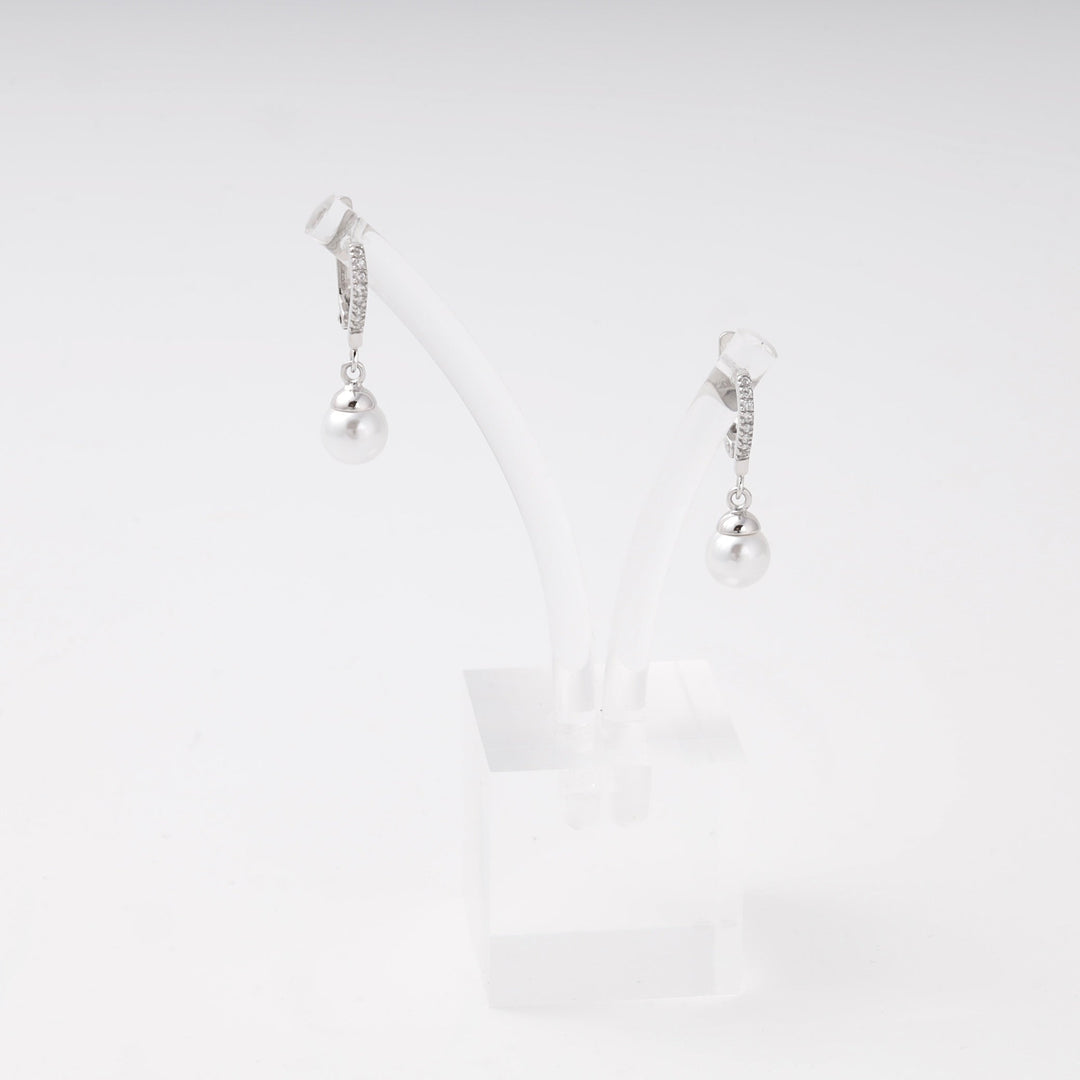 Silver 925 Pearl Drop Earrings with CZ | Ukrainian Jewelry