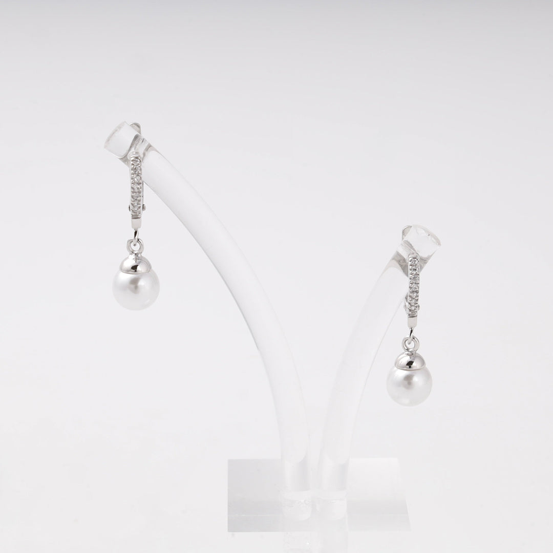Silver 925 Pearl Drop Earrings with CZ | Ukrainian Jewelry