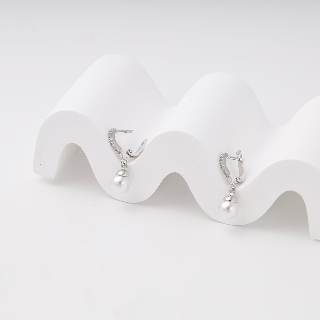 Silver 925 Pearl Drop Earrings with CZ | Ukrainian Jewelry