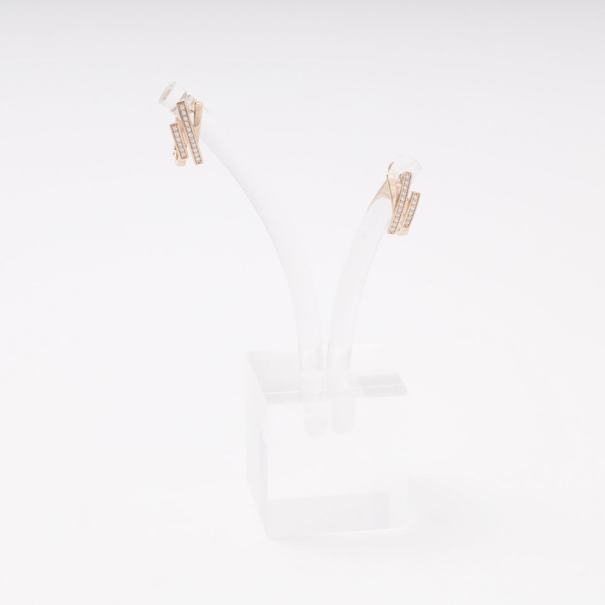 Rose Gold 585 Double Bar Earrings with CZ Pavé | Ukrainian Jewelry