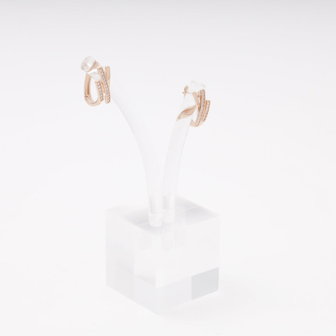 Rose Gold 585 Double Bar Earrings with CZ Pavé | Ukrainian Jewelry