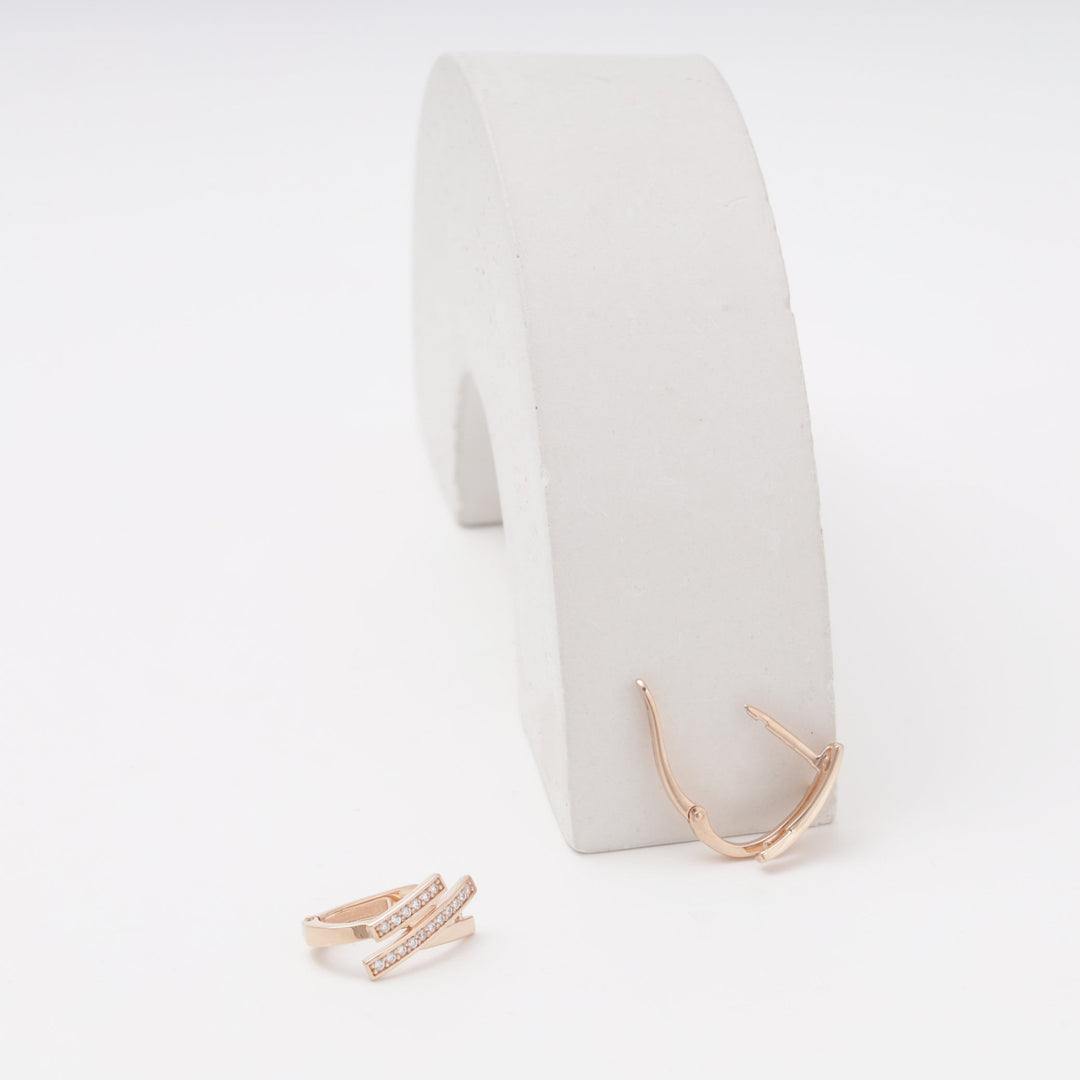 Rose Gold 585 Double Bar Earrings with CZ Pavé | Ukrainian Jewelry