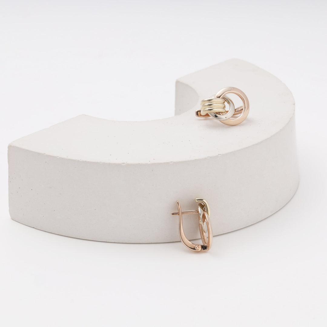Gold 585 Three-Tone Interlocking Knot Earrings | Ukrainian Jewelry