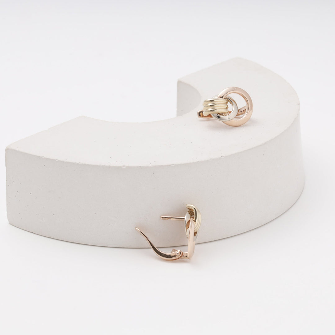 Gold 585 Three-Tone Interlocking Knot Earrings | Ukrainian Jewelry