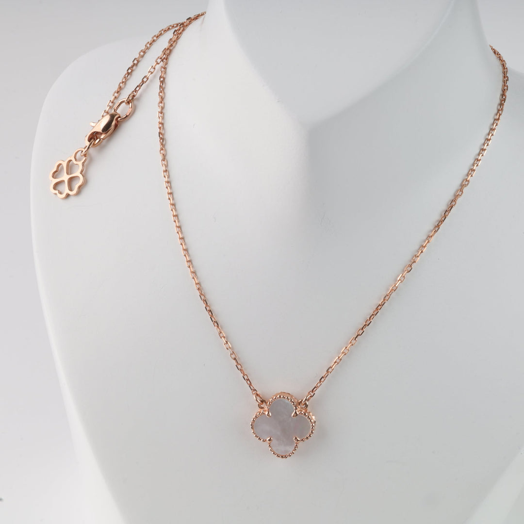 Four-Leaf Clover Pendant Necklace 14K (585) Rose Gold with Mother-of-Pearl | Ukrainian Jewelry