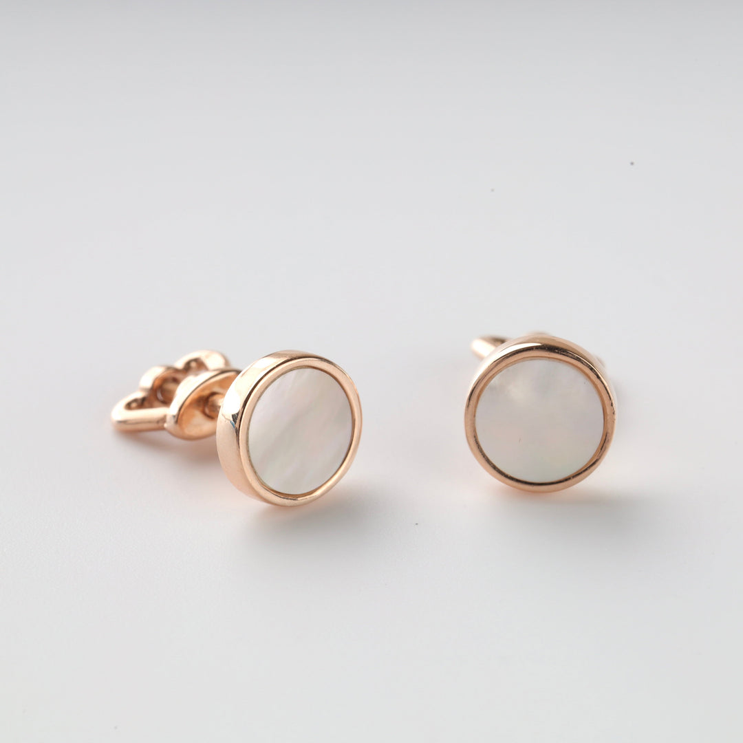 Mother-of-Pearl Round Stud Earrings 14K (585) Rose Gold | Ukrainian Jewelry