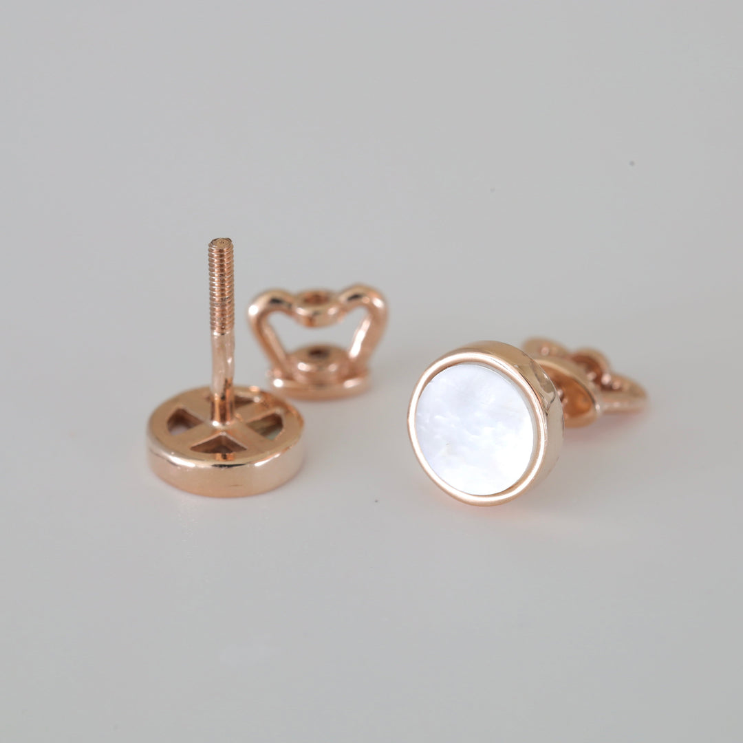 Mother-of-Pearl Round Stud Earrings 14K (585) Rose Gold | Ukrainian Jewelry