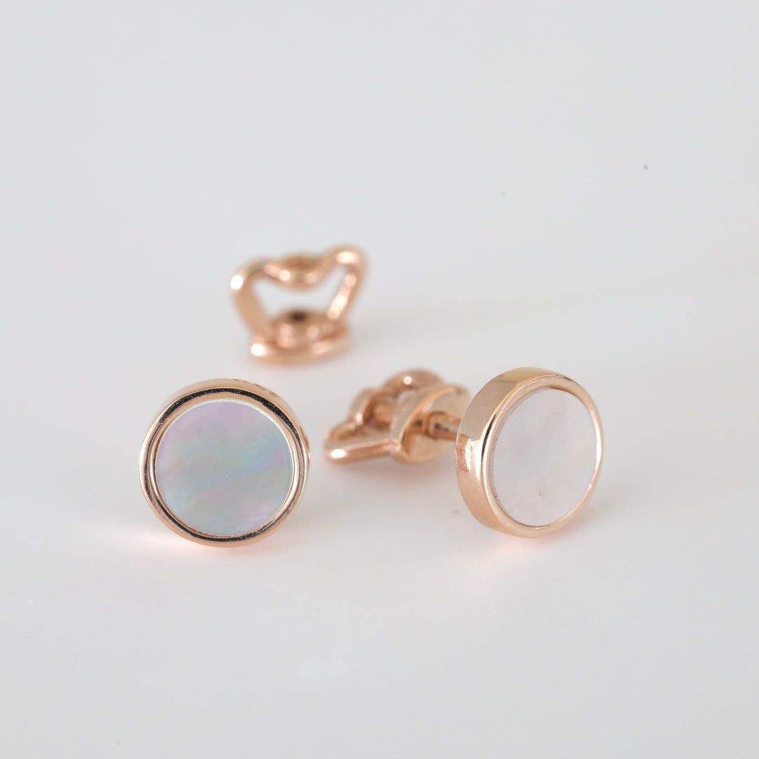 Mother-of-Pearl Round Stud Earrings 14K (585) Rose Gold | Ukrainian Jewelry