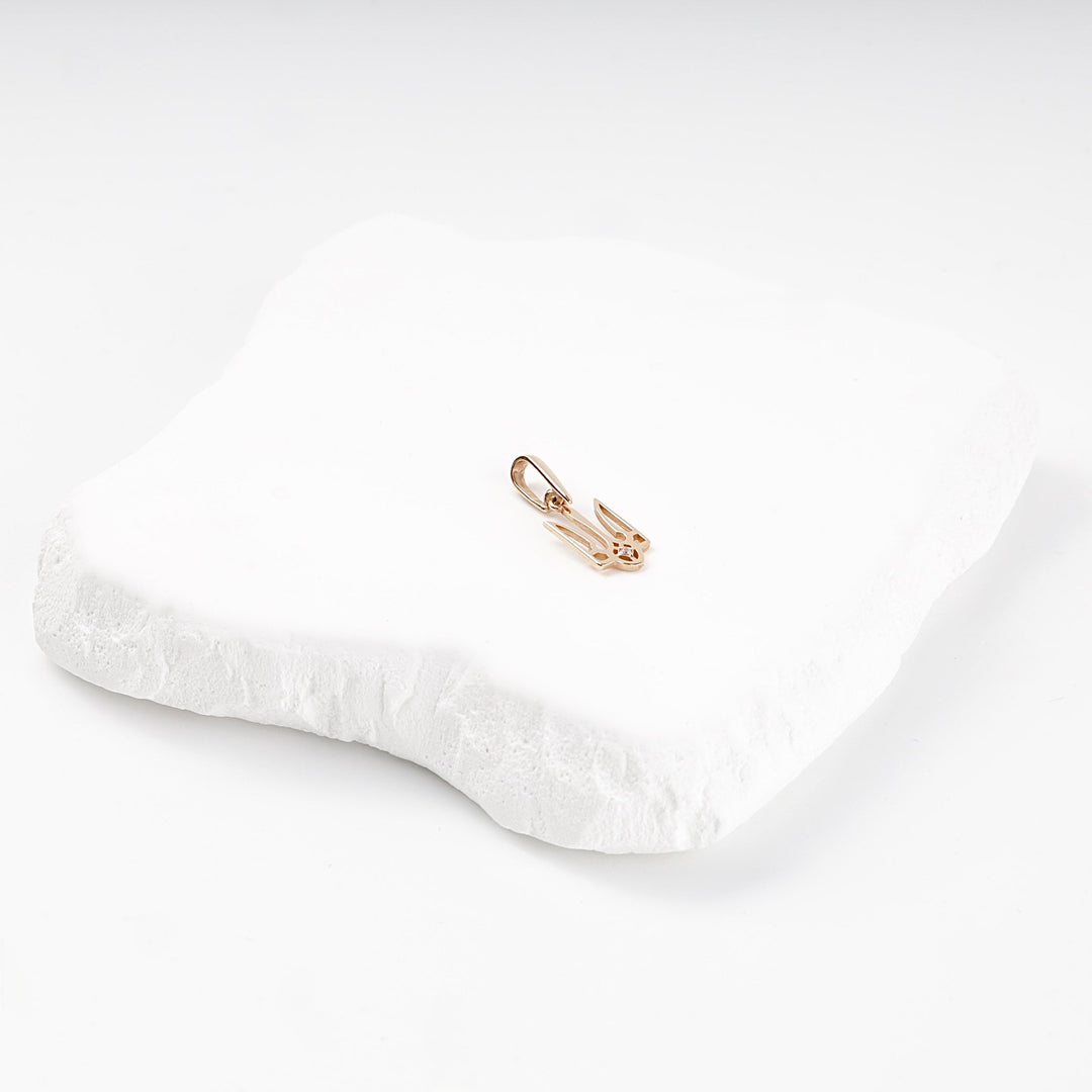 Rose Gold 585 Ukrainian Trident Pendant with Cubic Zirconia | Ukrainian Jewelry