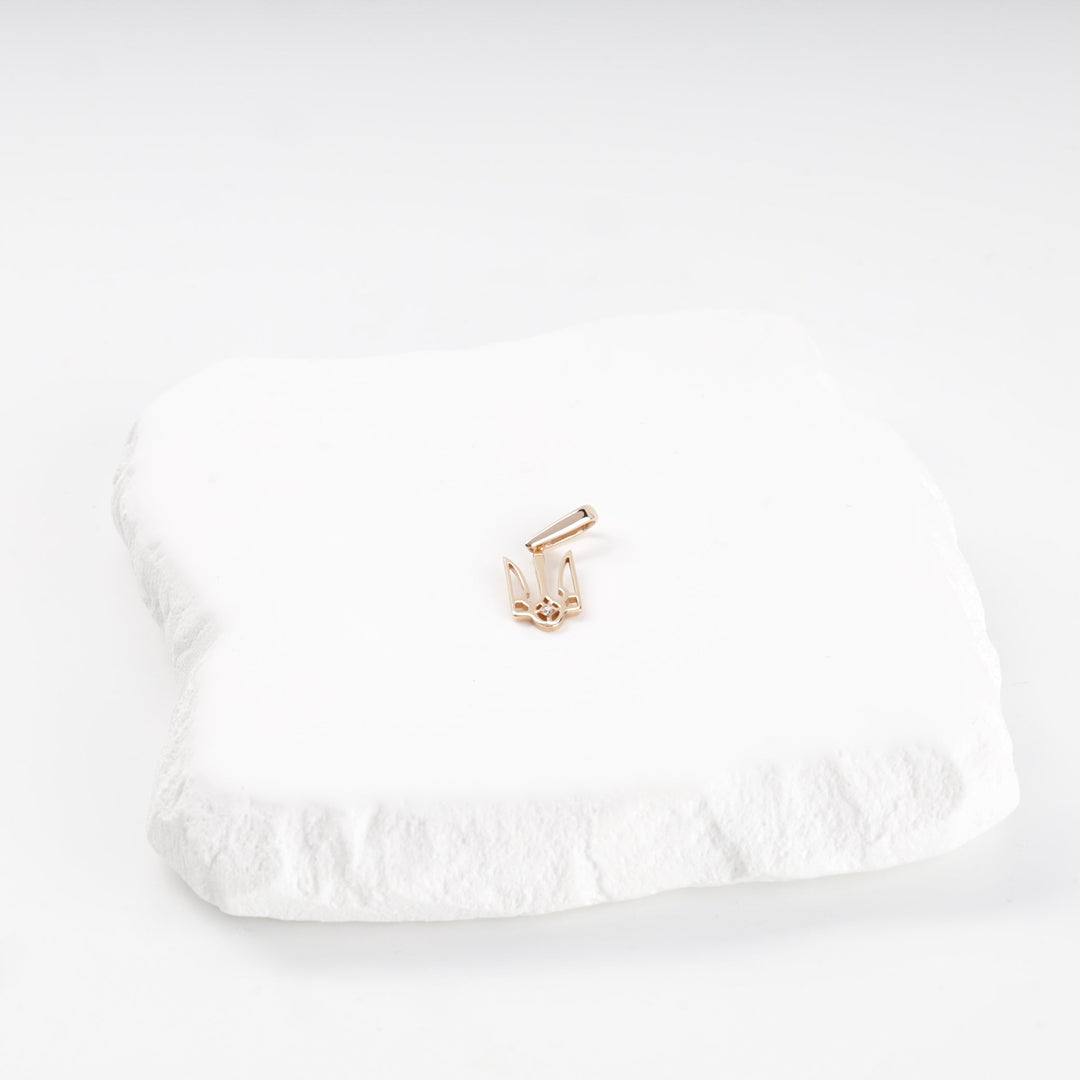 Rose Gold 585 Ukrainian Trident Pendant with Cubic Zirconia | Ukrainian Jewelry