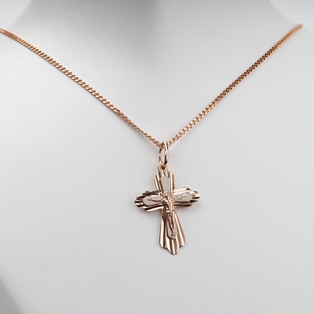 Rose gold Orthodox cross pendant, studio view