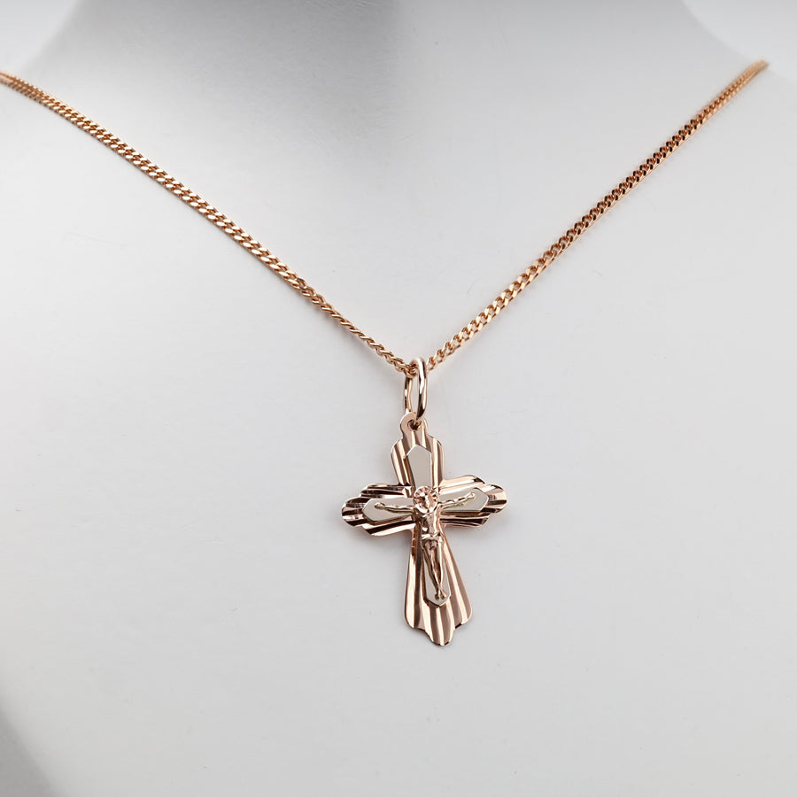 Rose gold Orthodox cross pendant, studio view