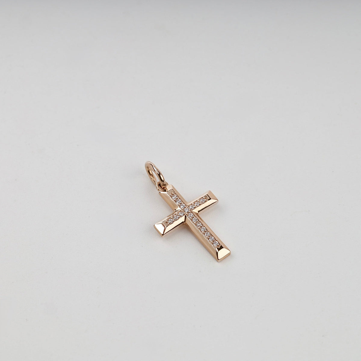 Rose Gold 14K (585) Cubic Zirconia Cross Pendant | Ukrainian Jewelry