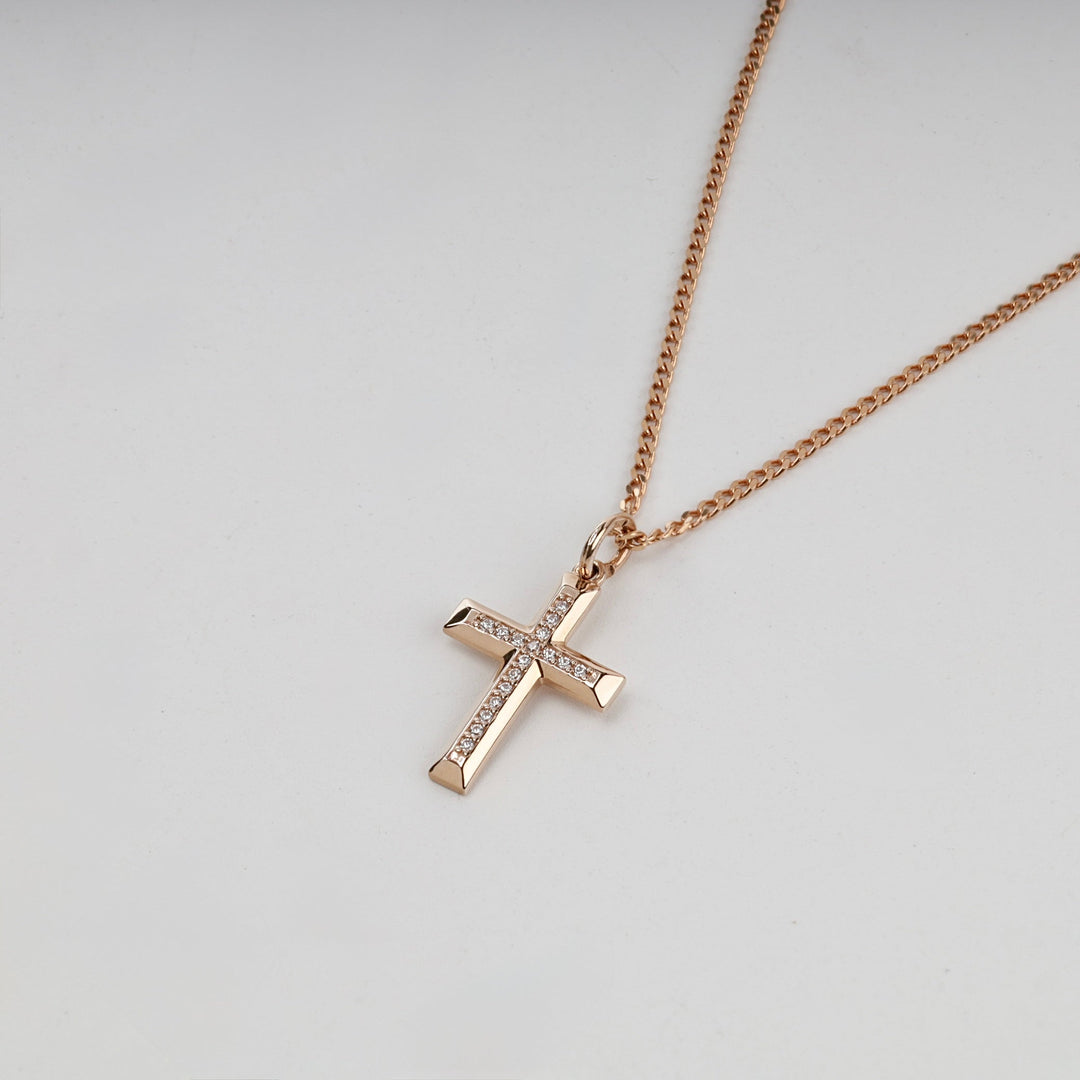 Rose Gold 14K (585) Cubic Zirconia Cross Pendant | Ukrainian Jewelry