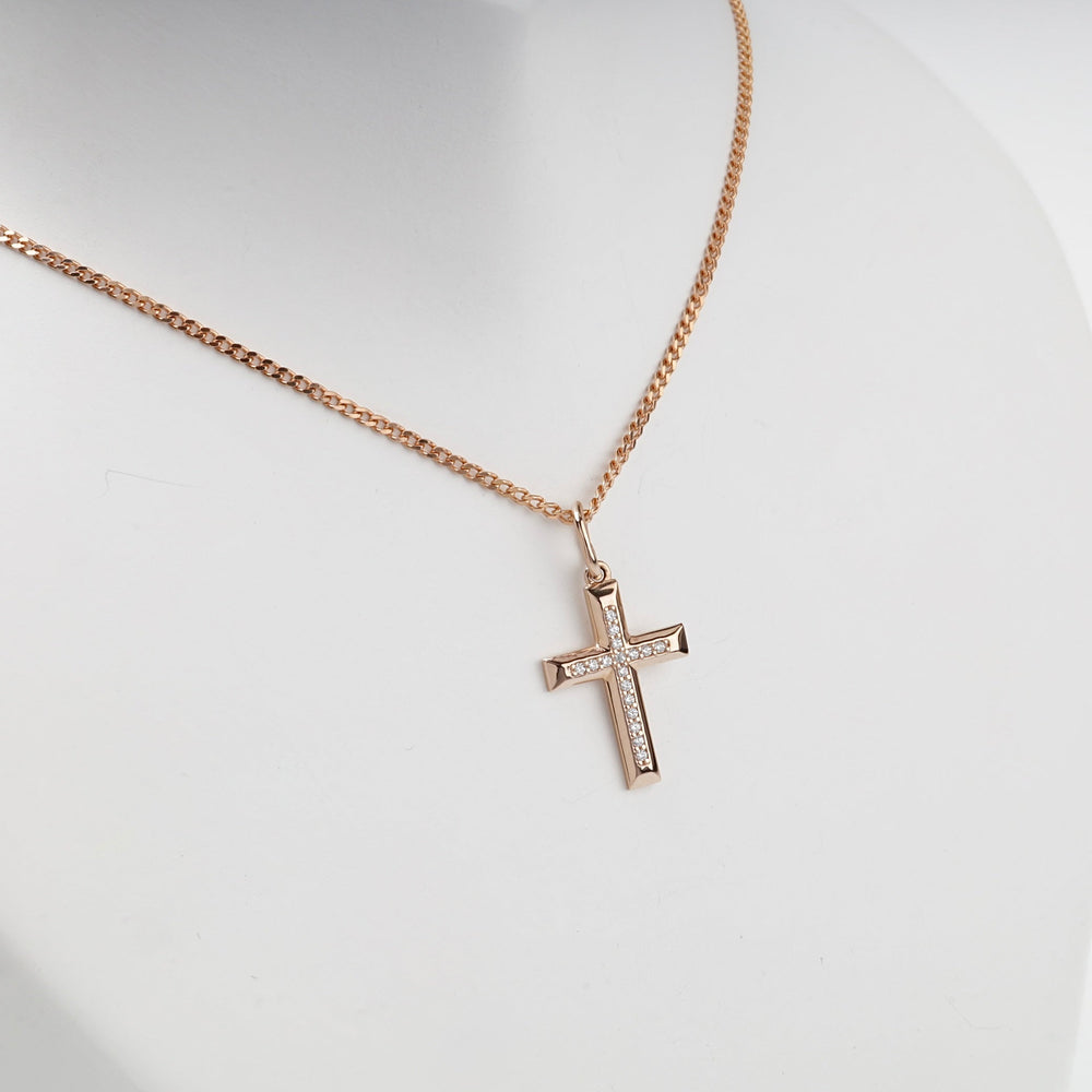 Rose Gold 14K (585) Cubic Zirconia Cross Pendant | Ukrainian Jewelry