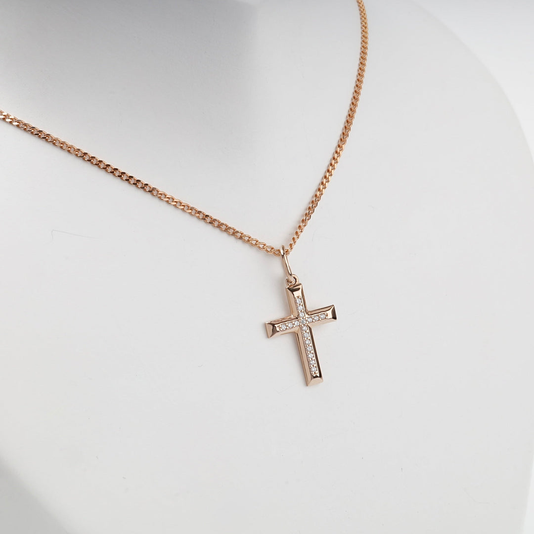 Rose Gold 14K (585) Cubic Zirconia Cross Pendant | Ukrainian Jewelry