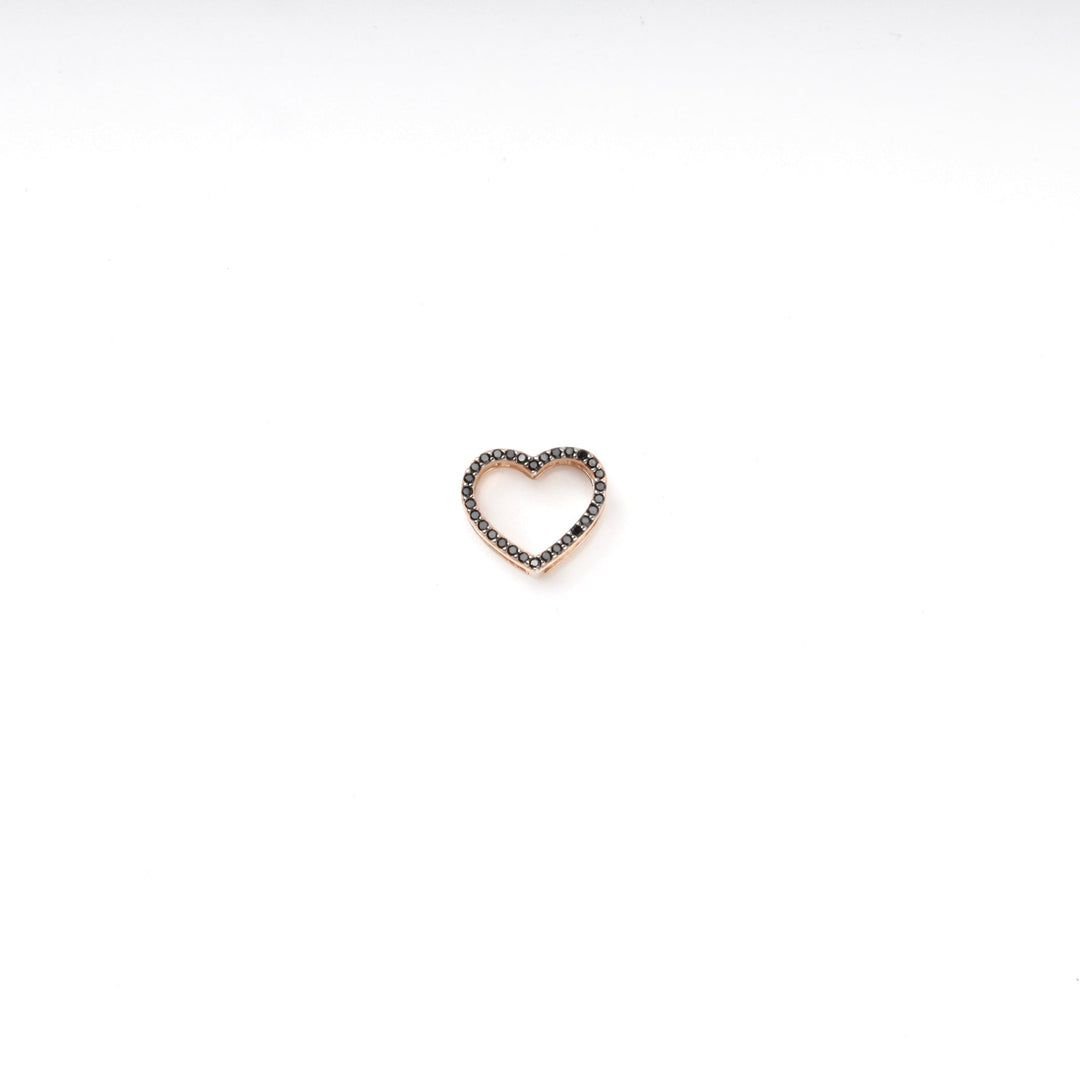 Gold 585 Open Heart Pendant with Black Cubic Zirconia | Ukrainian Jewelry