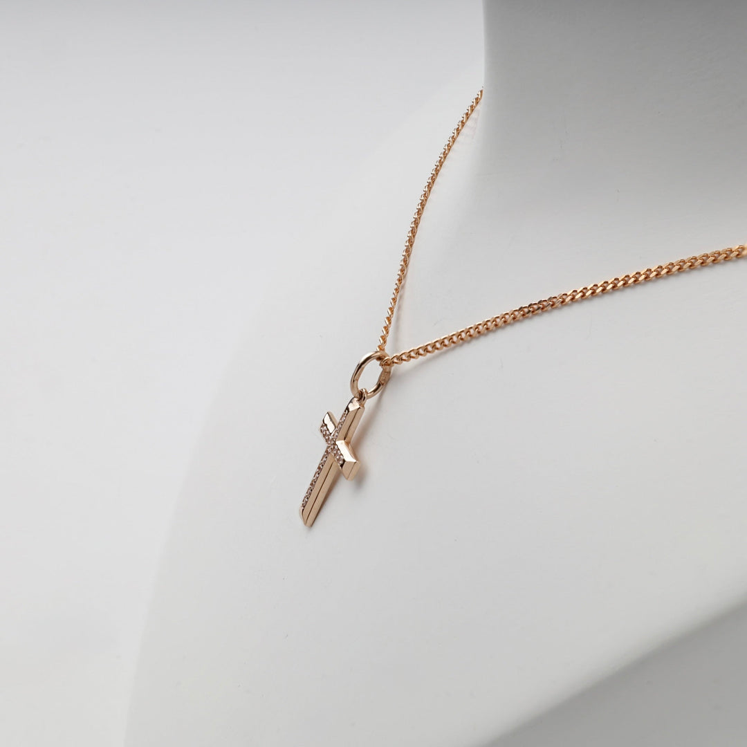 Rose Gold 14K (585) Cubic Zirconia Cross Pendant | Ukrainian Jewelry