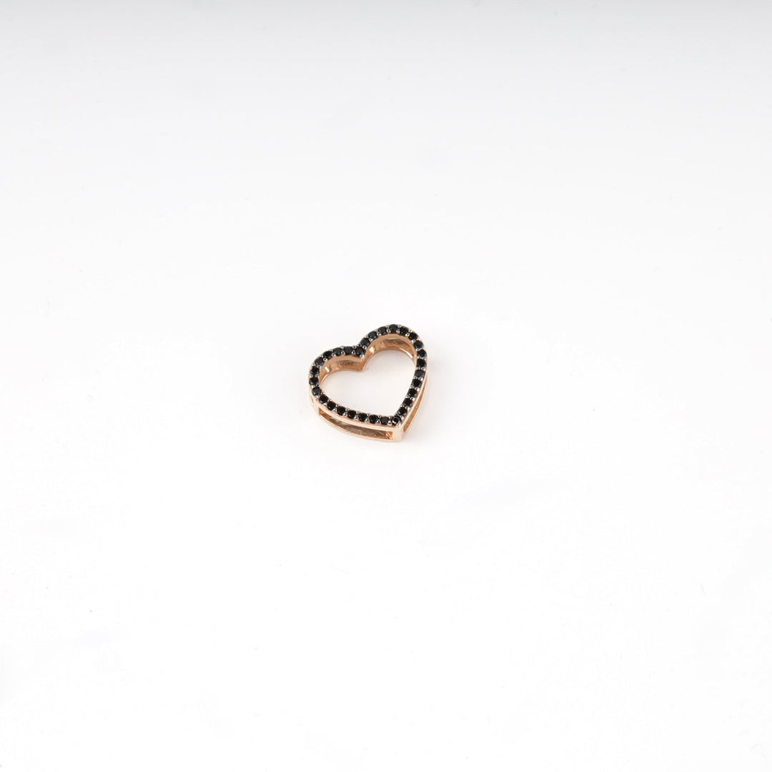 Gold 585 Open Heart Pendant with Black Cubic Zirconia | Ukrainian Jewelry