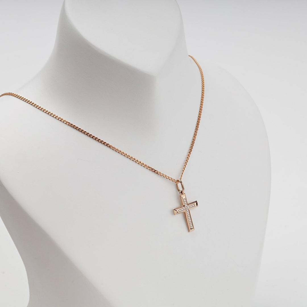 Rose Gold 14K (585) Cubic Zirconia Cross Pendant | Ukrainian Jewelry