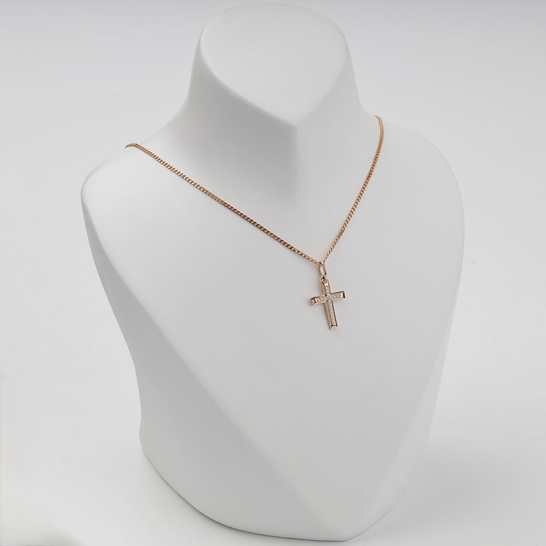 Rose Gold 14K (585) Cubic Zirconia Cross Pendant | Ukrainian Jewelry