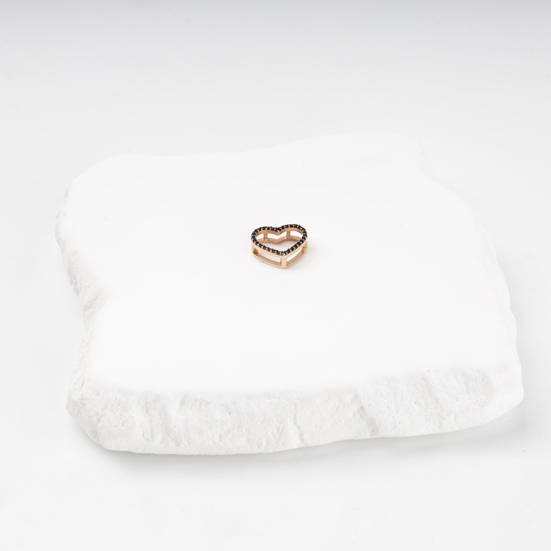 Gold 585 Open Heart Pendant with Black Cubic Zirconia | Ukrainian Jewelry