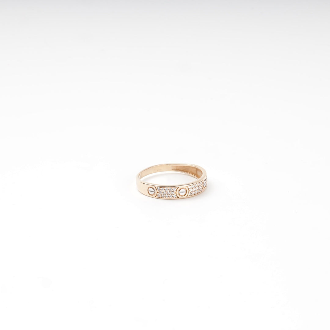 Gold 585 Screw-Motif Band Ring with Cubic Zirconia | Ukrainian Jewelry