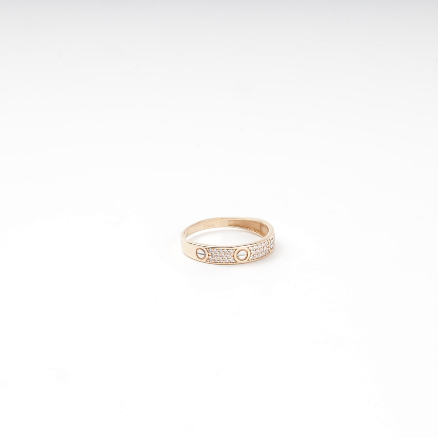 Gold 585 Screw-Motif Band Ring with Cubic Zirconia | Ukrainian Jewelry
