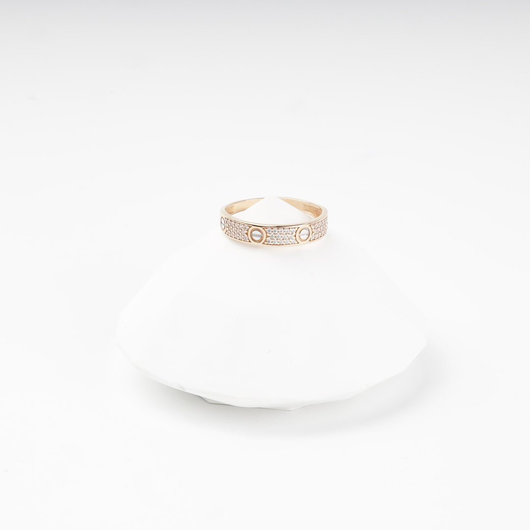 Gold 585 Screw-Motif Band Ring with Cubic Zirconia | Ukrainian Jewelry