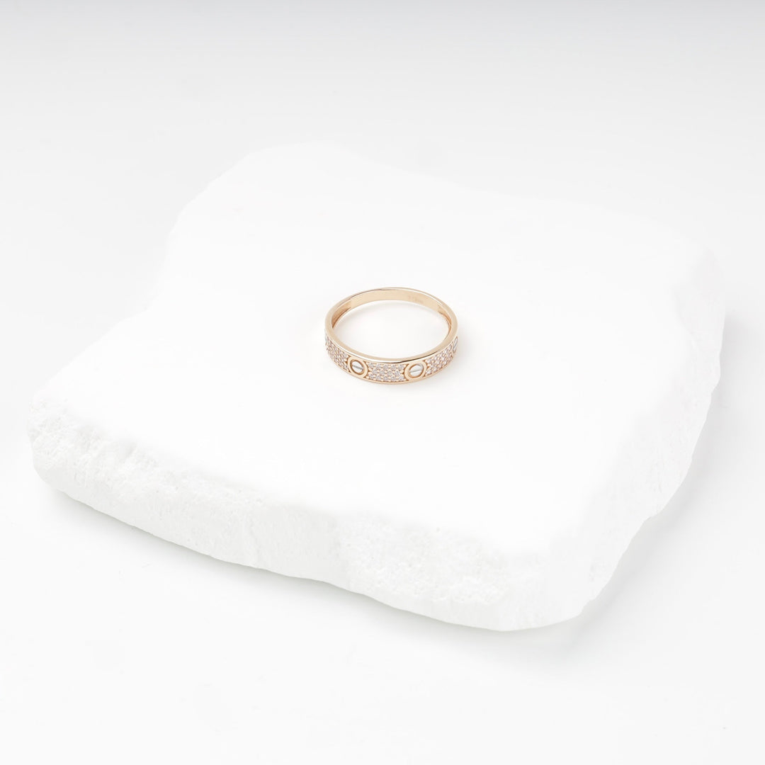 Gold 585 Screw-Motif Band Ring with Cubic Zirconia | Ukrainian Jewelry