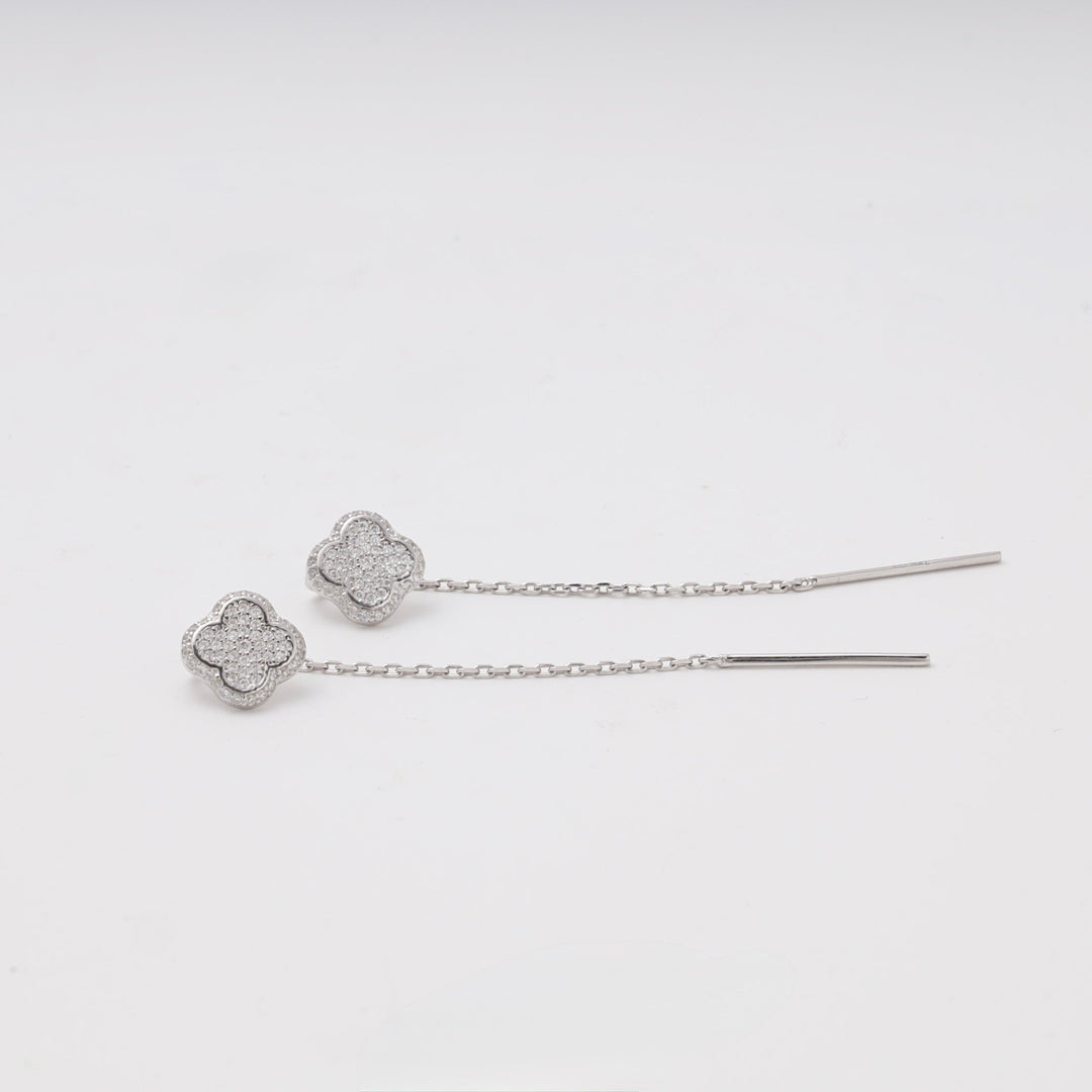 Silver 925 Clover CZ Threader Earrings | Ukrainian Jewelry