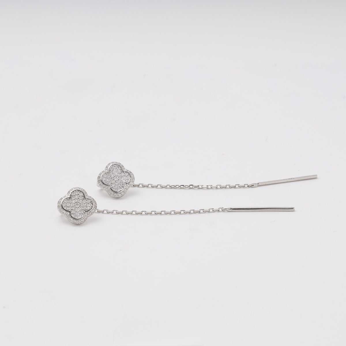 Silver 925 Clover CZ Threader Earrings | Ukrainian Jewelry