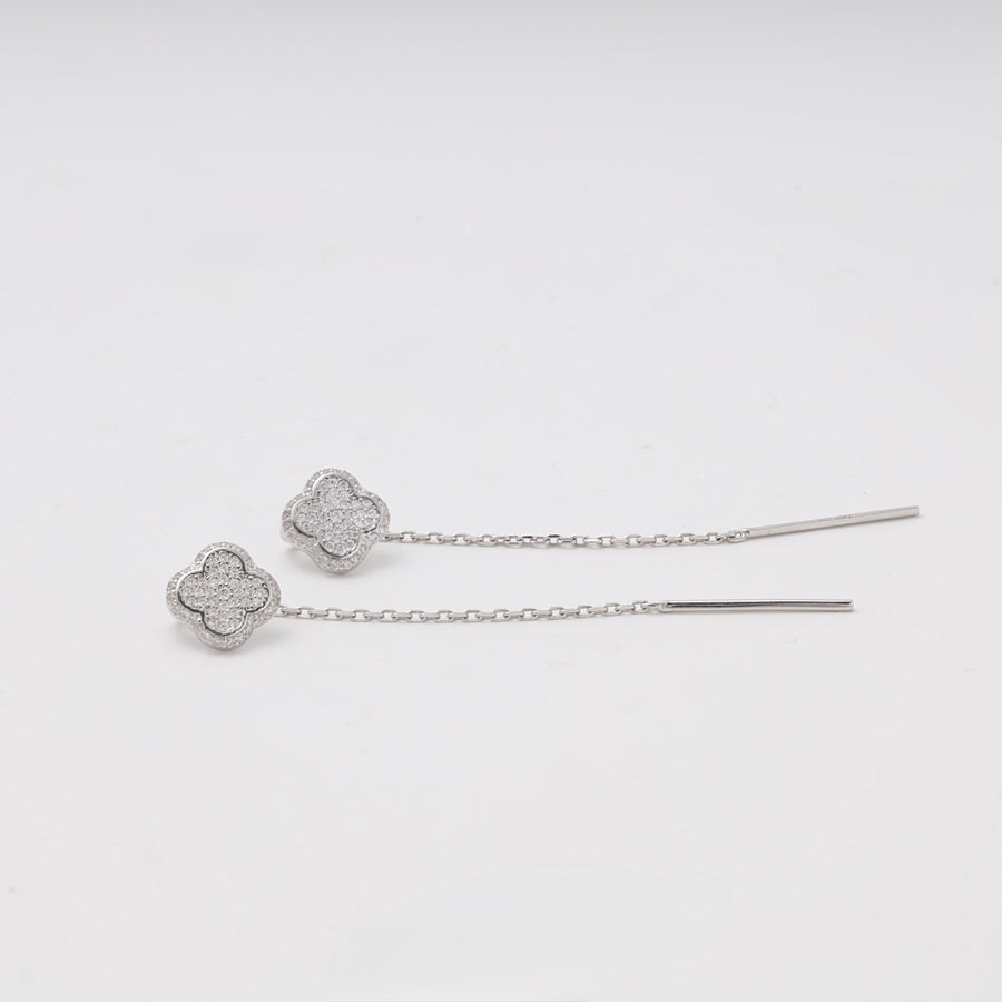 Silver 925 Clover CZ Threader Earrings | Ukrainian Jewelry
