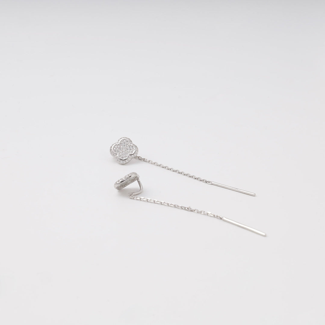 Silver 925 Clover CZ Threader Earrings | Ukrainian Jewelry