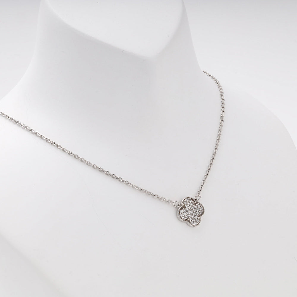Silver 925 Clover Pendant Necklace with Cubic Zirconia | Ukrainian Jewelry