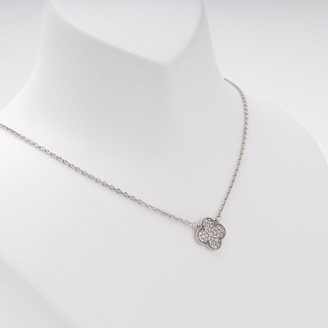 Silver 925 Clover Pendant Necklace with Cubic Zirconia | Ukrainian Jewelry