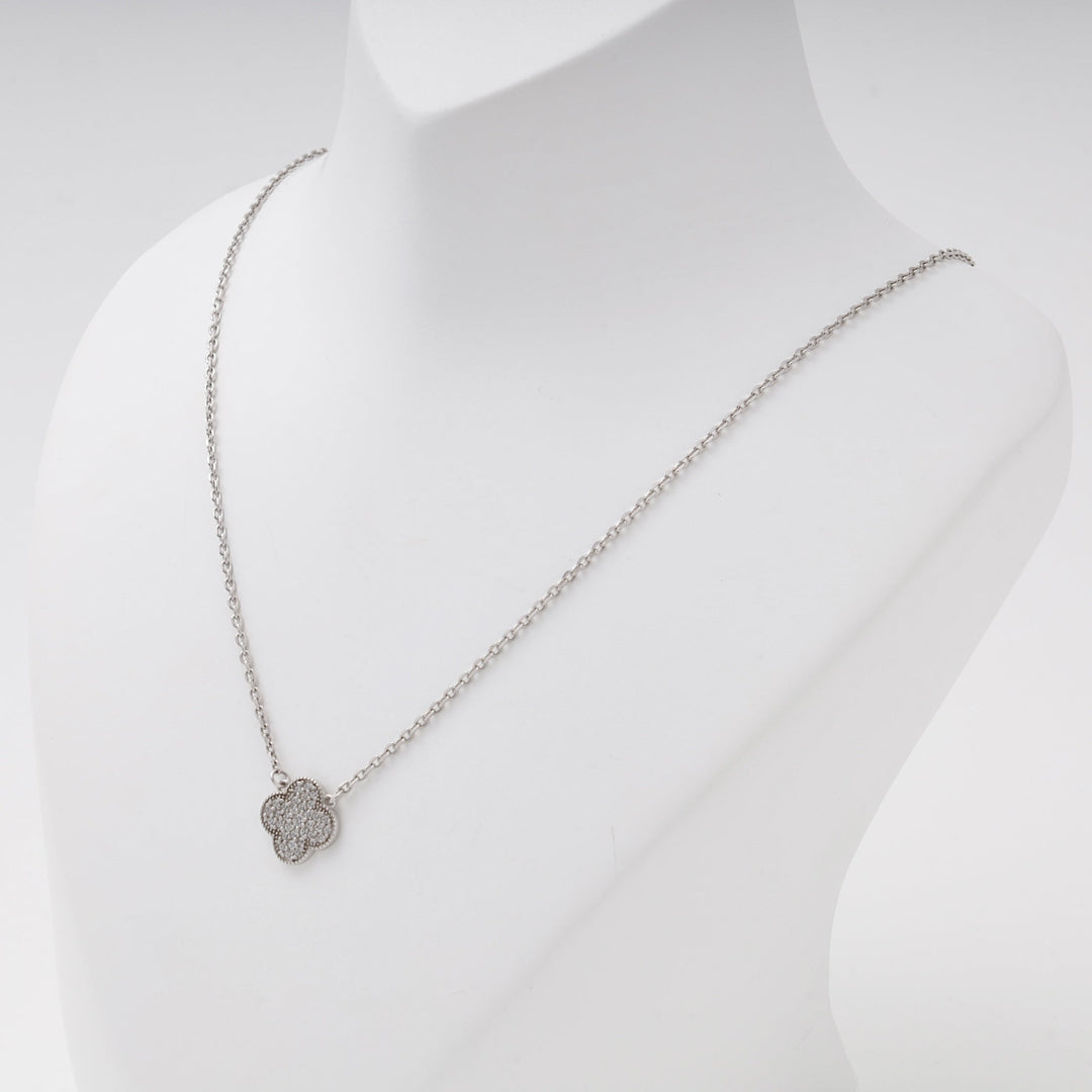 Silver 925 Clover Pendant Necklace with Cubic Zirconia | Ukrainian Jewelry