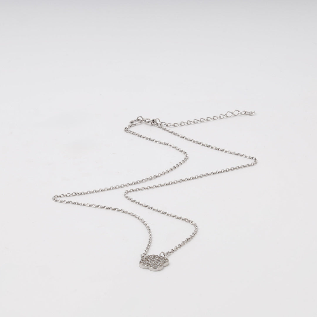 Silver 925 Clover Pendant Necklace with Cubic Zirconia | Ukrainian Jewelry
