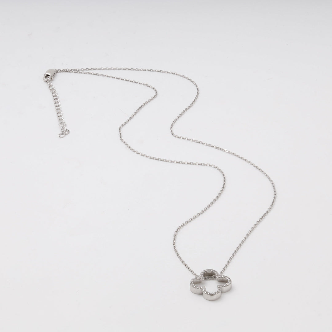 Silver 925 Open Clover Pendant Necklace with Cubic Zirconia | Ukrainian Jewelry