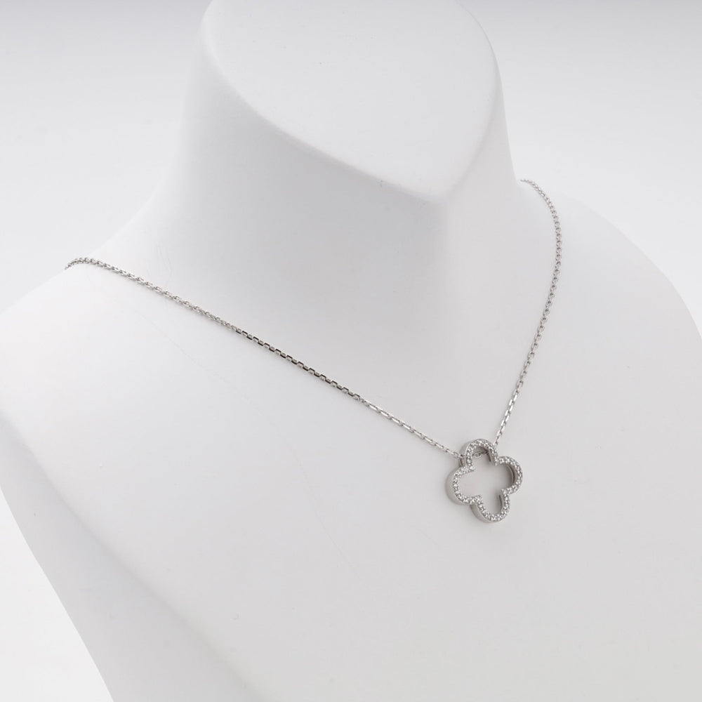Silver 925 Open Clover Pendant Necklace with Cubic Zirconia | Ukrainian Jewelry